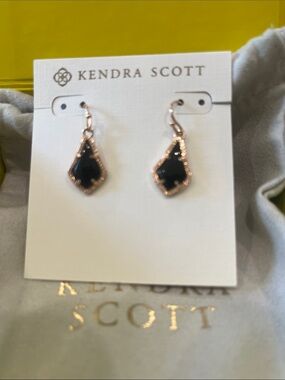 Kendra Scott Black Teardrop Dangle Earrings - Rose Gold-Tone